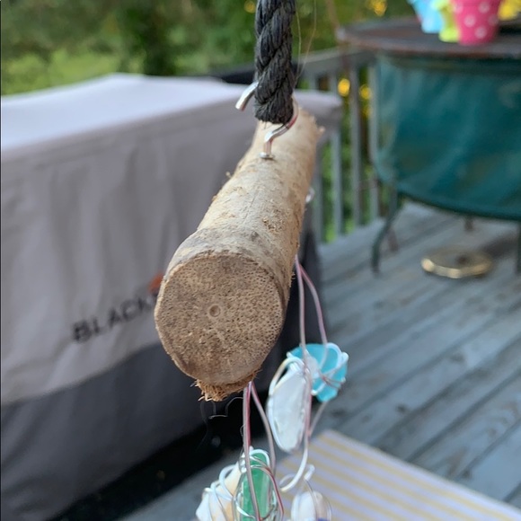 Beach sea glass seashells suncatcher wind chime #3 aqua amber pink blue clear - Picture 9 of 16